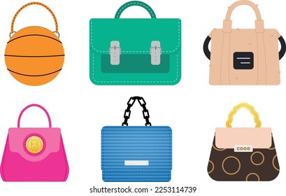 Set of varied and bright women's bags, vector illustration