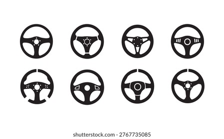 Set of varied car control wheels suitable for vehicle design and motorsport branding.