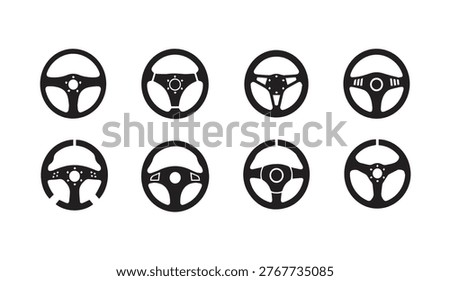 Set of varied car control wheels suitable for vehicle design and motorsport branding.