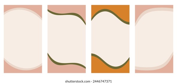 Set of varied shapes for use in vertical stories, promo site headers and footers. Decorative frame separator for imaginative design presented in a basic vector flat style. Boho-inspired colors with a
