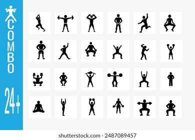 Set of varieties gym pose icons in vector illustration Simple and clean design perfect for representing different fitness and exercise routines