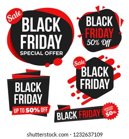 set of variety black friday banner abstract isolated shape tag sale discount shop liquid pack