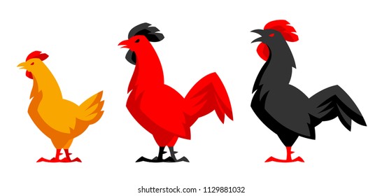 Set of variety chicken silhouettes. Stylized illustration.