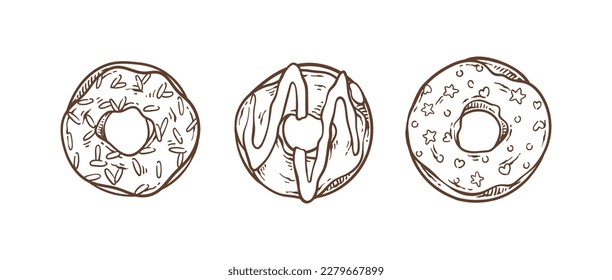 Set of variety donut hand drawn illustration vector tasty food drawing