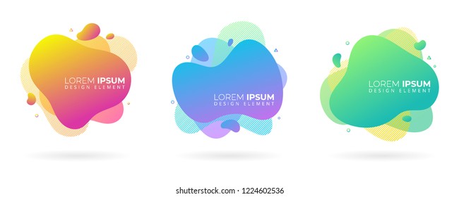 Set of variety modern liquid fluid abstract elements graphic gradient vector colored line banners shape template can use for logo, presentation, flyer, brochure