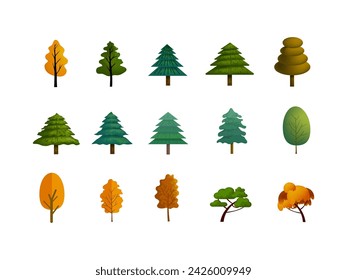 Set of variety plants and trees vector illustration collection template. Isolated on white background.