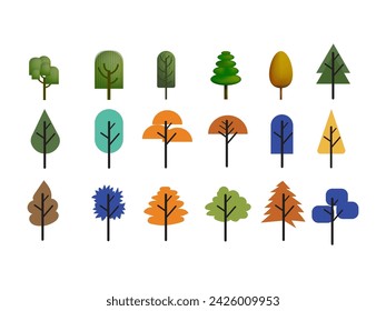 Set of variety plants and trees vector illustration collection template. Isolated on white background.