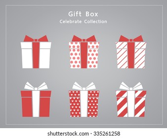 Set of variety red gift box, minimal flat design vector illustration.