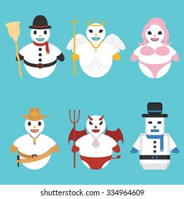 set of variety snowman characters