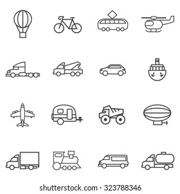 Set variety of transport lines on a white  background