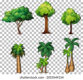 Set of variety trees on transparent background illustration