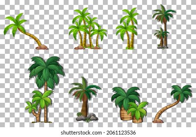 Conjunto de árboles de variedad en la ilustración de fondo transparente