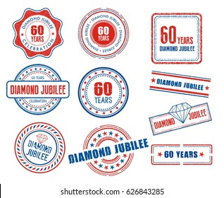 Set of various 60th anniversary Diamond Jubilee stamps svg