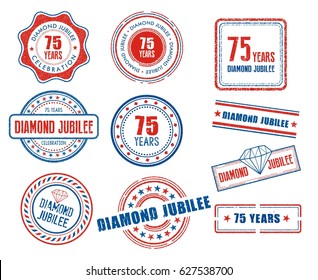 Set of various 75th anniversary Diamond Jubilee stamps svg