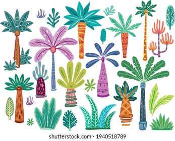 Set of Various abstract decorative Palms Trendy style