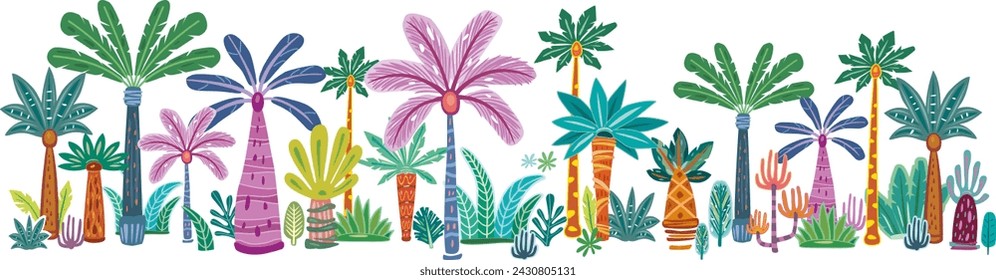 Set of Various abstract decorative Palms and trees, Trendy style