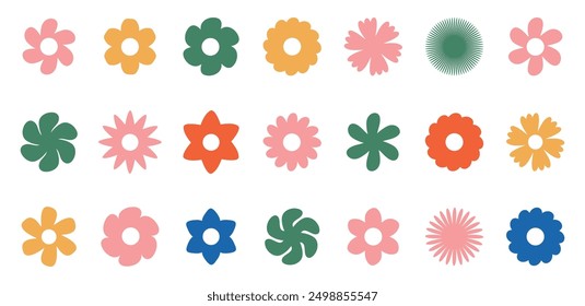 Set of various abstract flowers. Hand drawn doodles. Modern contemporary fashion illustration. Flat design, hand drawn cartoon, vector.