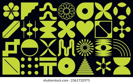 Set of various abstract geometric vector shapes, Futuristic and modernist logos and symbols, Swiss design inspired