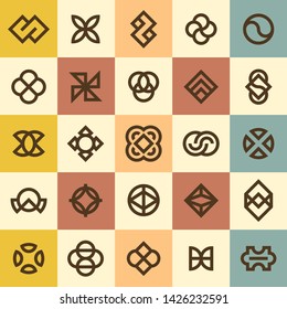 Set of various abstract graphic signs and symbols in geometric retro style. Vector illustration.