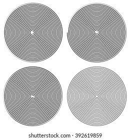 Set of various abstract radial, radiating circles