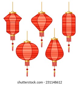 Many Chinese Chinese Lanterns On White Stock Illustration 1599290680 