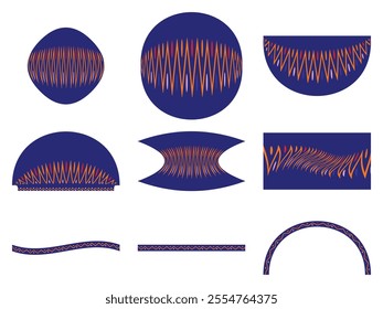 set of various abstract zigzag shapes in blue colour