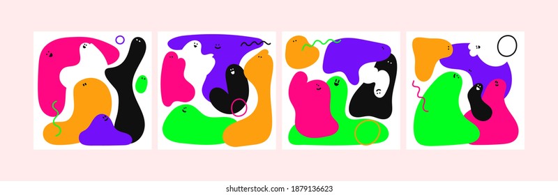 Set of various abstraction figures with emotions. Vector illustration. All elements are isolated.