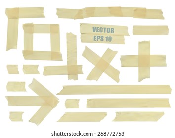 Set of various adhesive tape pieces. Realistic illustration vector Eps 10.