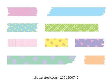 Set of various adhesive tapes with different designs isolated on white background vector illustration