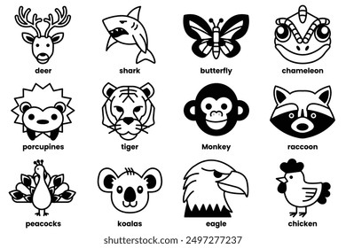 A Set of various animal icons in line style