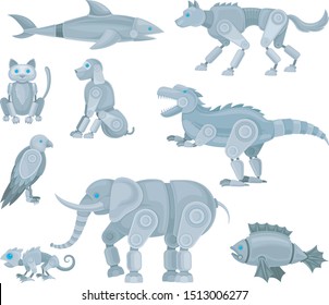 Set of various animal robots. Vector illustration.