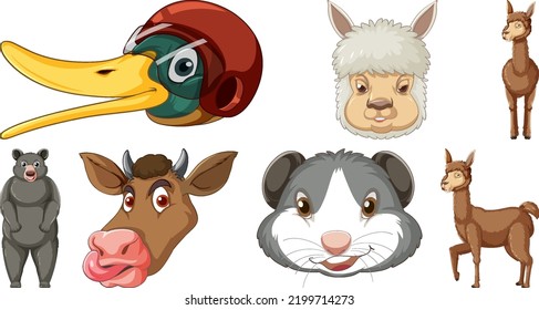 Reihe verschiedener Tierchartoon-Zeichen