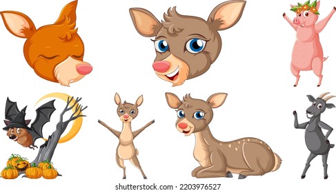Set of various animals cartoon characters illustration