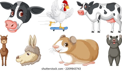 Reihe verschiedener Tierchartoon-Zeichen