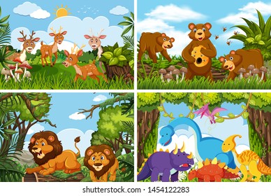 Set of various animals in nature scenes illustration - Shutterstock ID 1454122283