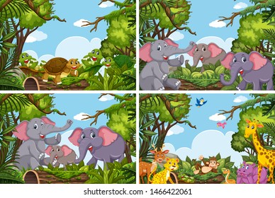 Set of various animals in nature scenes illustration
