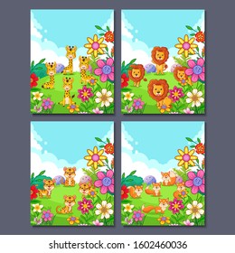 Set of various animals in nature scenes illustration