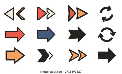 Conjunto de varios iconos de flecha para la navegación y los símbolos de dirección
