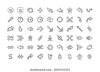 A set of various arrow icons in a simple, black outline style.