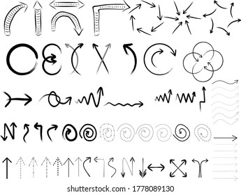 A set of various arrows for design. Easy and free application and change of shape, color, direction.