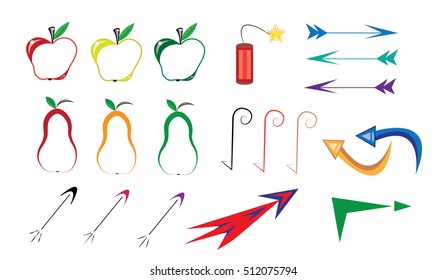 Set of various arrows of the direction and symbols