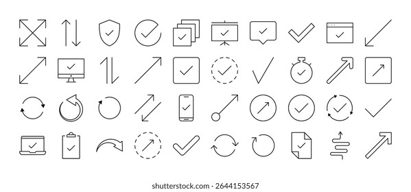 Set of Various Arrows Related Line Icons. Outline Signs for Graphic and Web Design, Apps, Adverts, Various Cards 