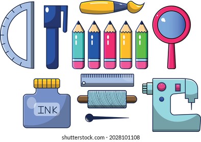 Conjunto de varias herramientas de material de arte ilustración vectorial