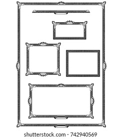 Set of various artistic ornamental frame label designs in same style.