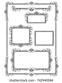 Set of various artistic ornamental frame label designs in same style.