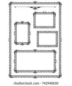 Set of various artistic ornamental frame label designs in same style.