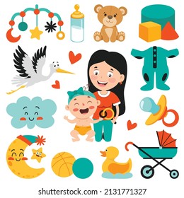 Set Of Various Baby Elements