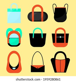 Set of Various Bag Designs, Vector Collection of Bags, Aesthetic Bags, etc.