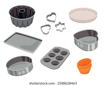 Set of various baking forms. Cartoon vector illustration.