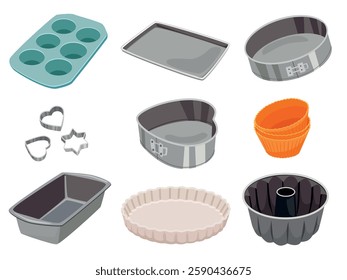 Set of various baking forms. Cartoon vector illustration.